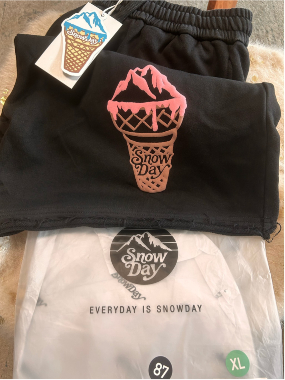 Snow Day Black Joggers with Pink Ice Cream Graphic Size XL